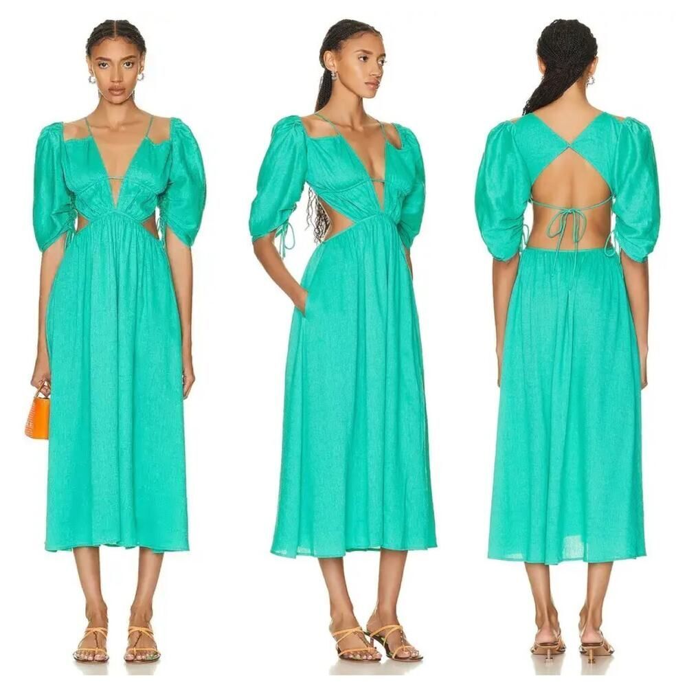 Cult gaia Charlize cutout wool silk midi dress green M